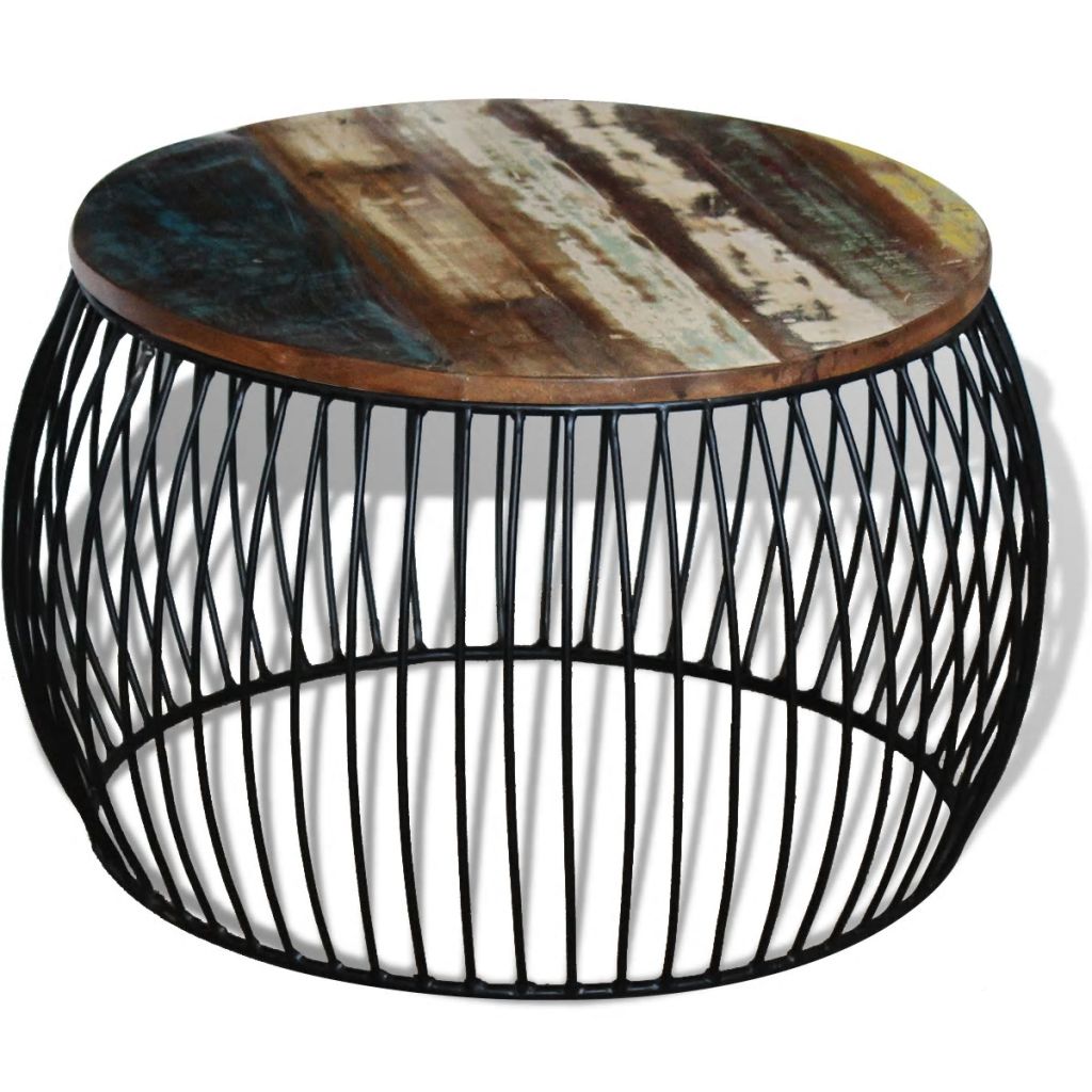 Vidaxl Table Basse Ronde 68x37 Cm Bois De Recuperation Massif 243300