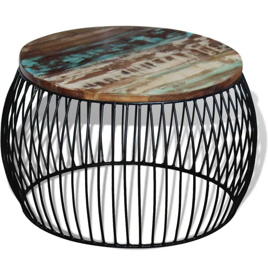 Vidaxl Table Basse Ronde 68x37 Cm Bois De Recuperation Massif 243300