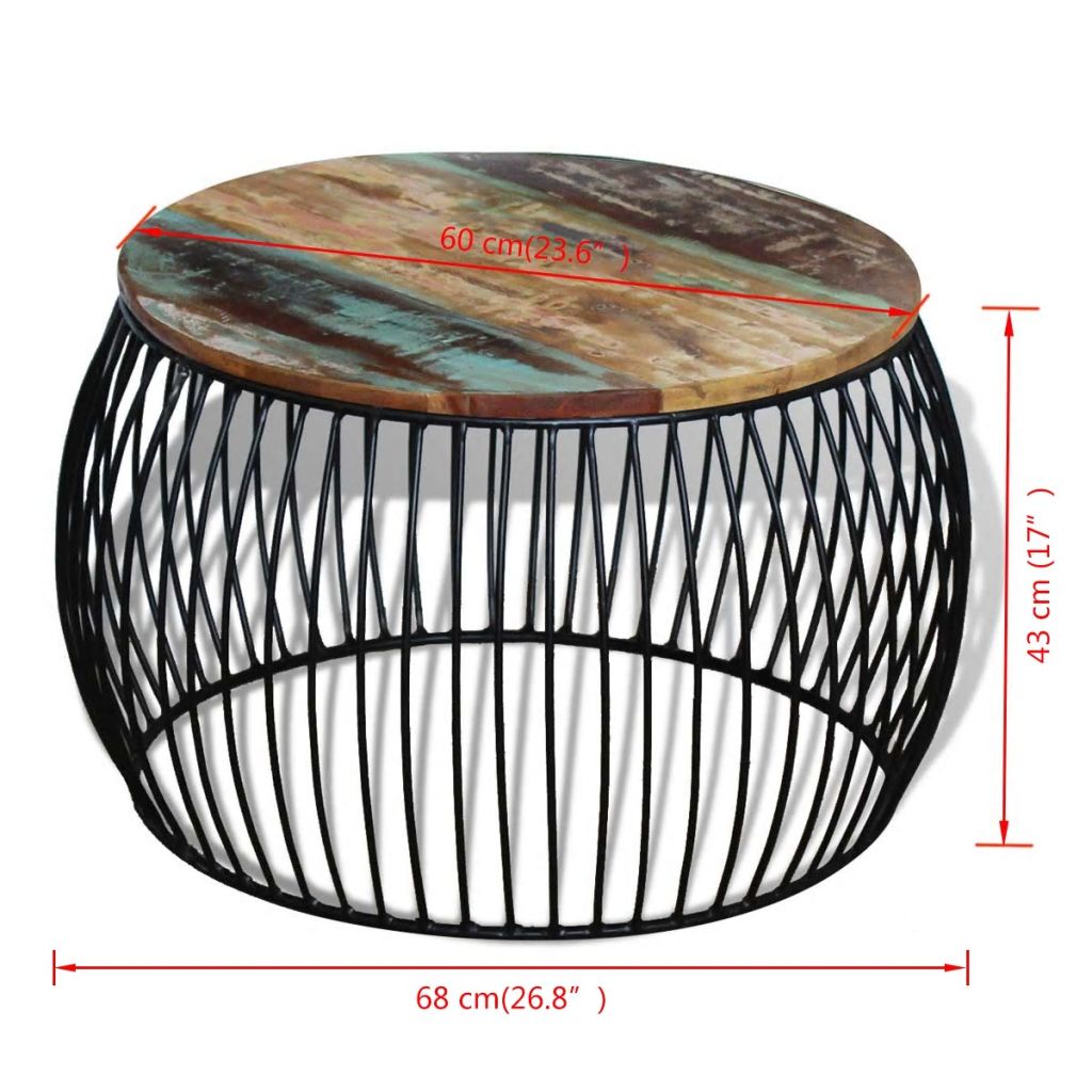 Vidaxl Table Basse Ronde 68x37 Cm Bois De Recuperation Massif 243300