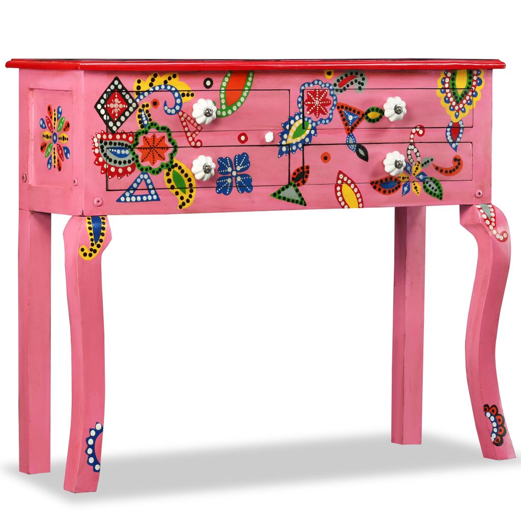 Vidaxl Table Console Bois De Manguier Massif Rose Peint À La Main