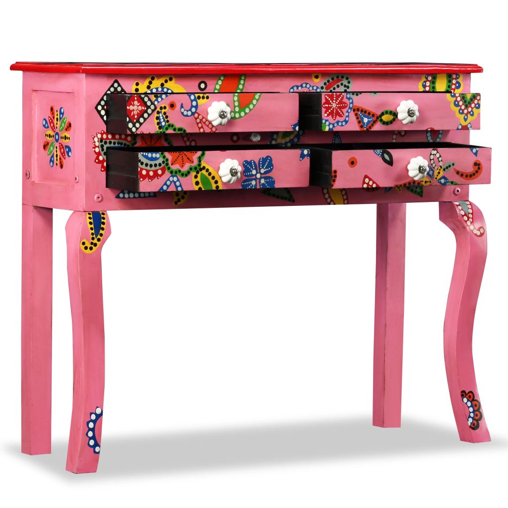 Vidaxl Table Console Bois De Manguier Massif Rose Peint À La Main