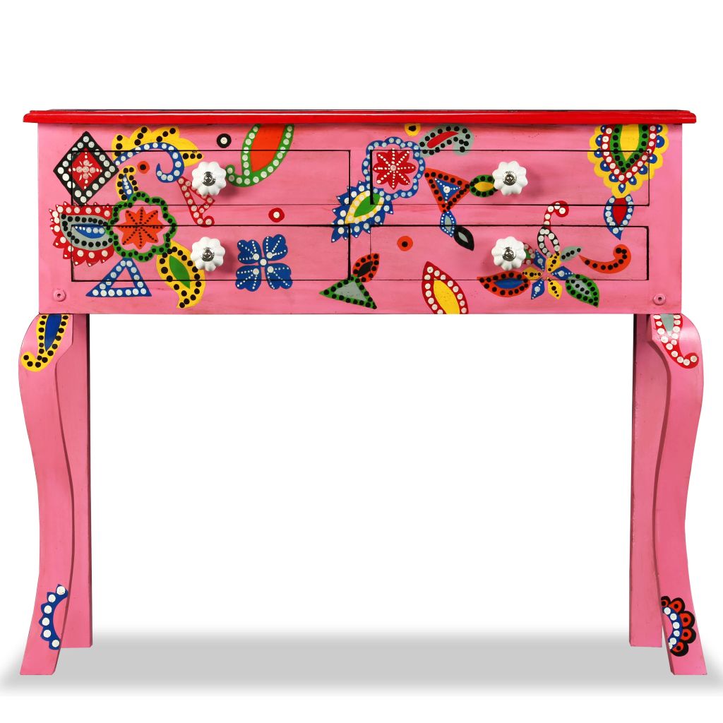 Vidaxl Table Console Bois De Manguier Massif Rose Peint À La Main