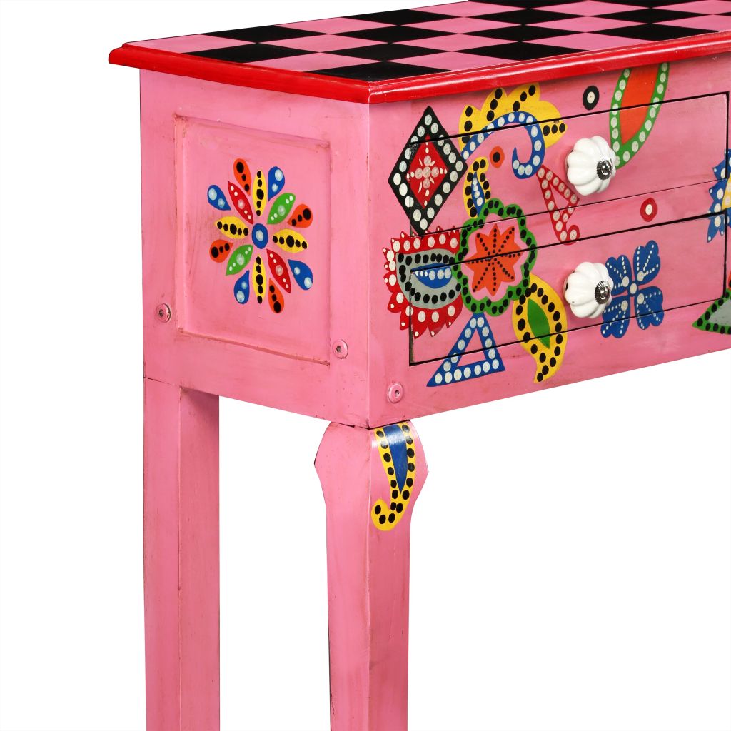 Vidaxl Table Console Bois De Manguier Massif Rose Peint À La Main