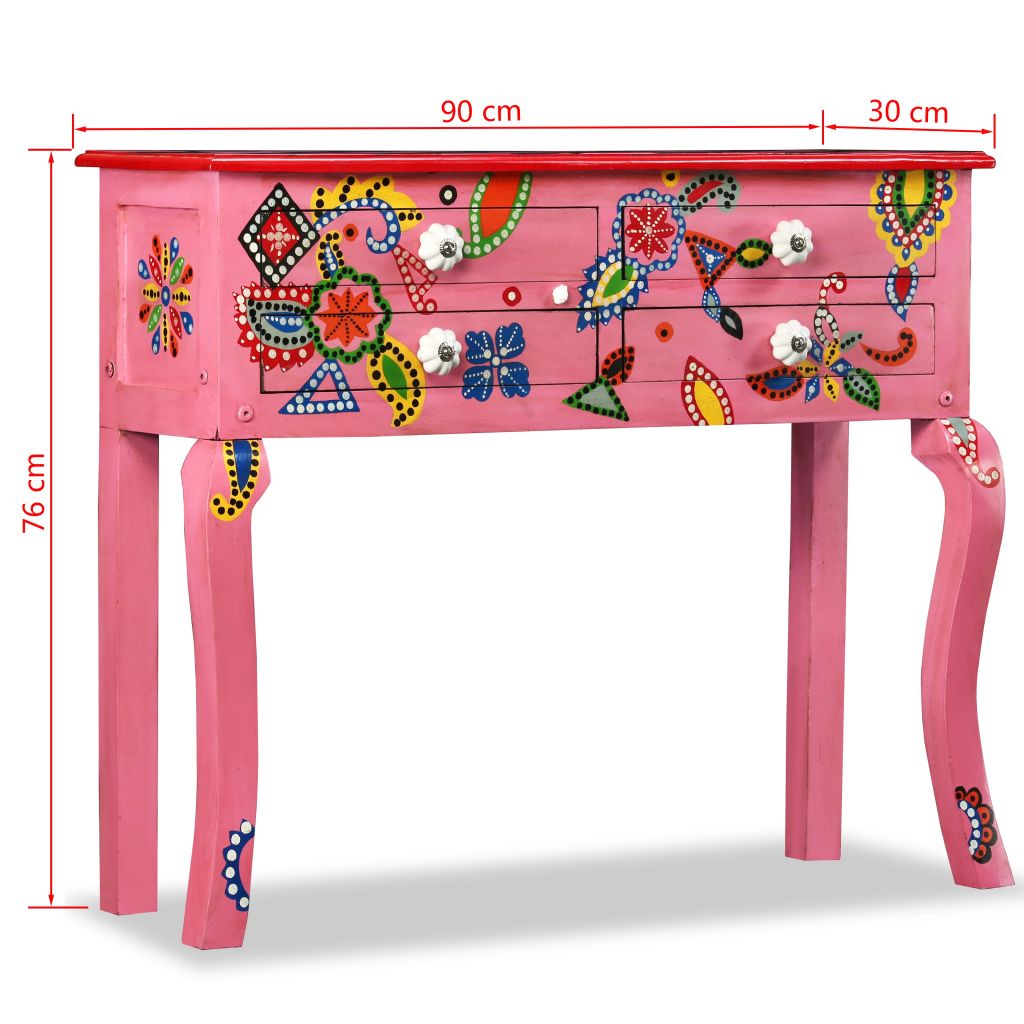 Vidaxl Table Console Bois De Manguier Massif Rose Peint À La Main