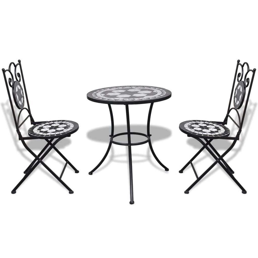 vidaXL Table de bistro 60 cm et 2 chaises Mosaique NoirBlanc