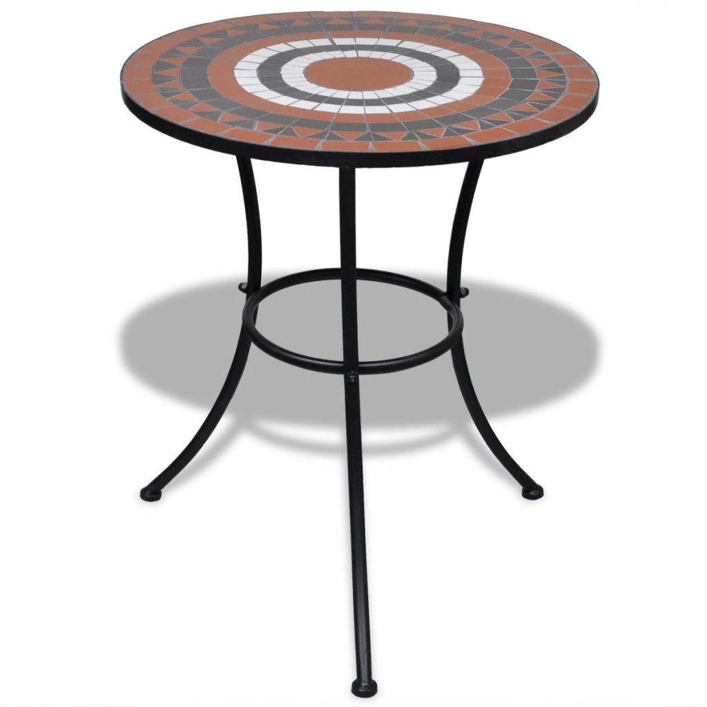 vidaXL Table de bistro 60 cm et 2 chaises Mosaique Terre cuite Blanc