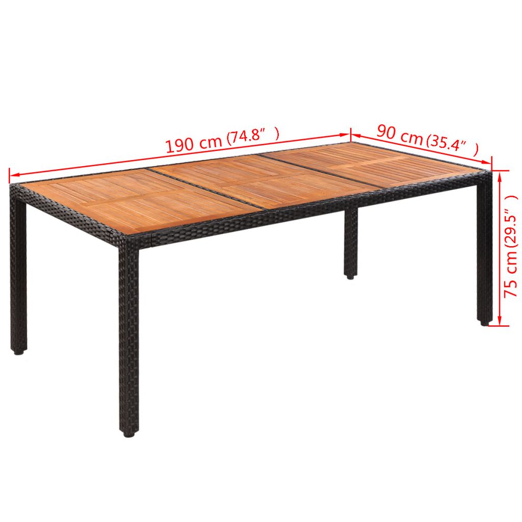 Vidaxl Table De Jardin Rotin Dessus De Table Bois Dacacia 190x90x75cm