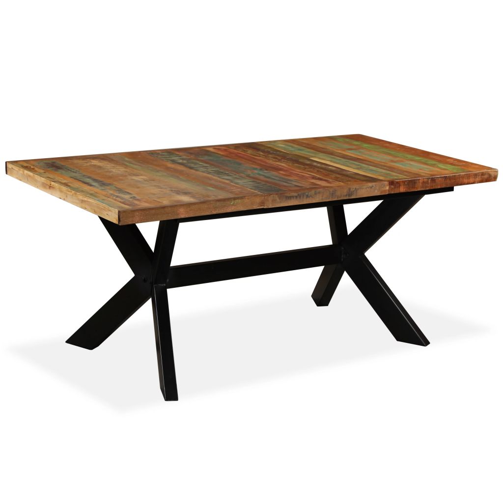 Vidaxl Table De Salle A Manger Bois Massif Recycle Acier 180 Cm