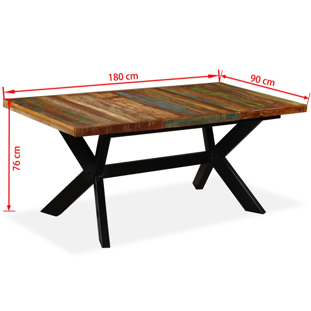 Vidaxl Table De Salle A Manger Bois Massif Recycle Acier 180 Cm