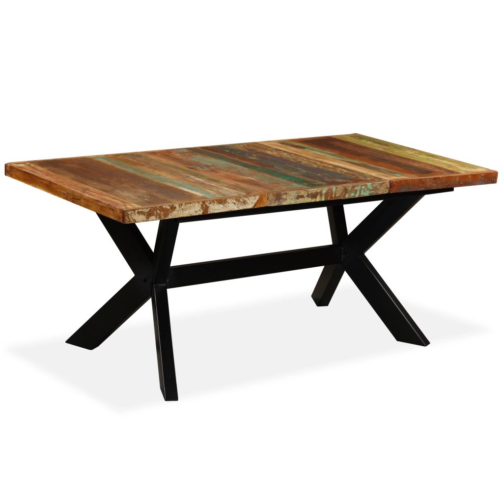 Vidaxl Table De Salle A Manger Bois Massif Recycle Acier 180 Cm