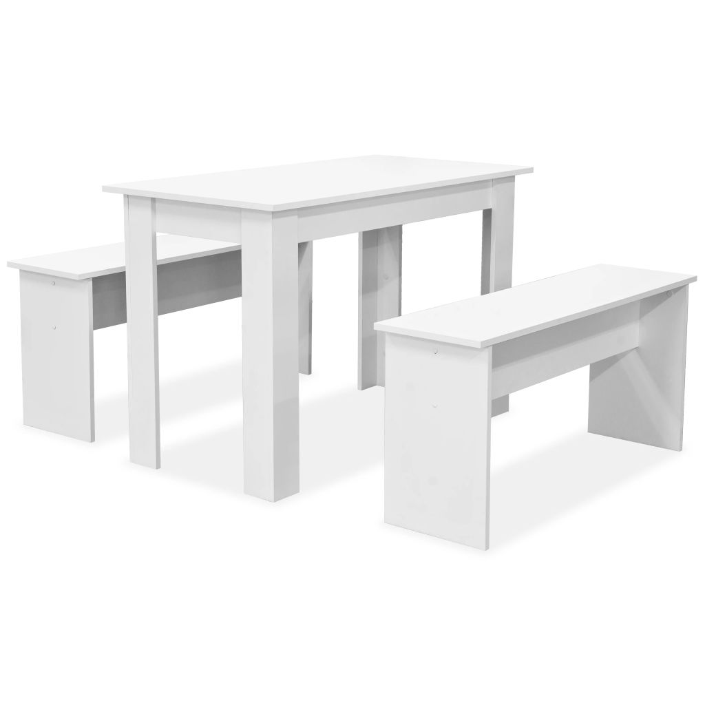 vidaXL Table de salle a manger et bancs 3 pcs Agglomere Blanc