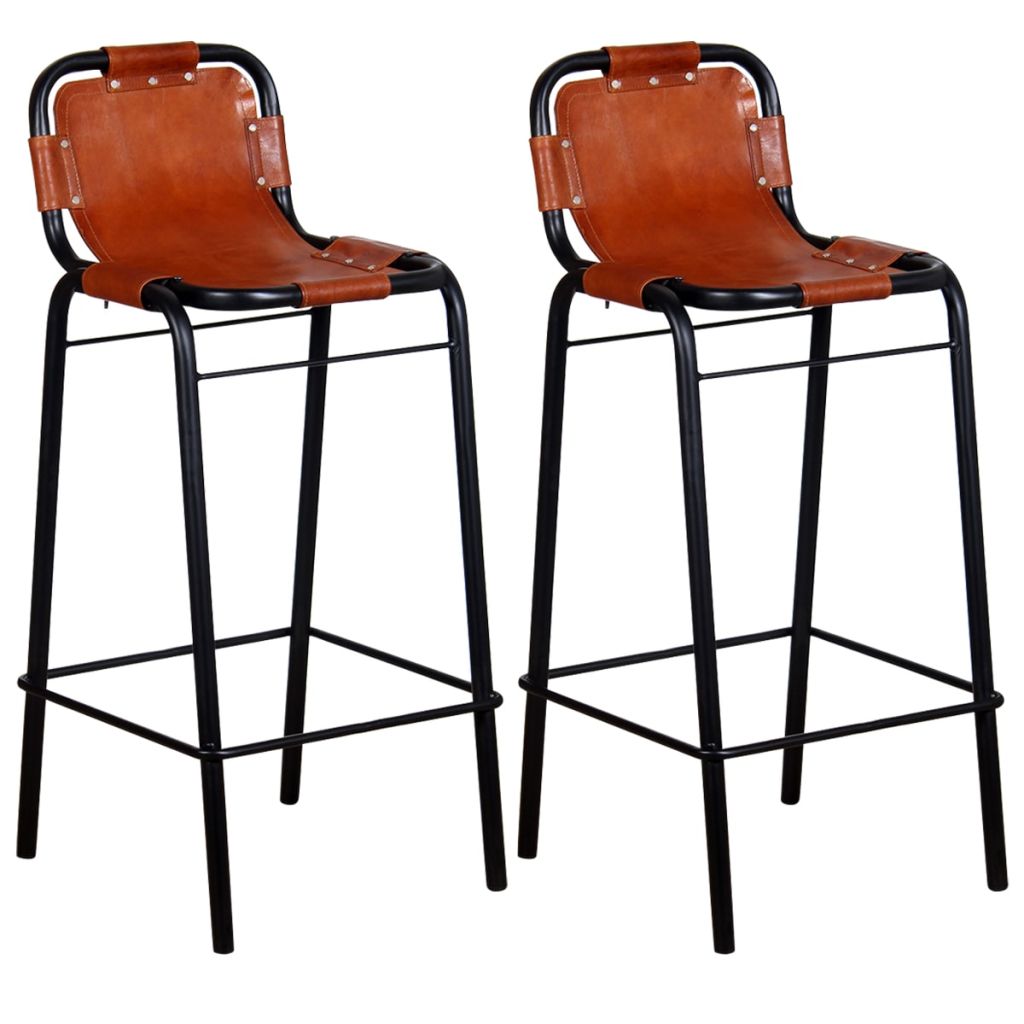 Tabourets De Bar Vidaxl Cuir Veritable Marron Lot De 2 Style Industriel