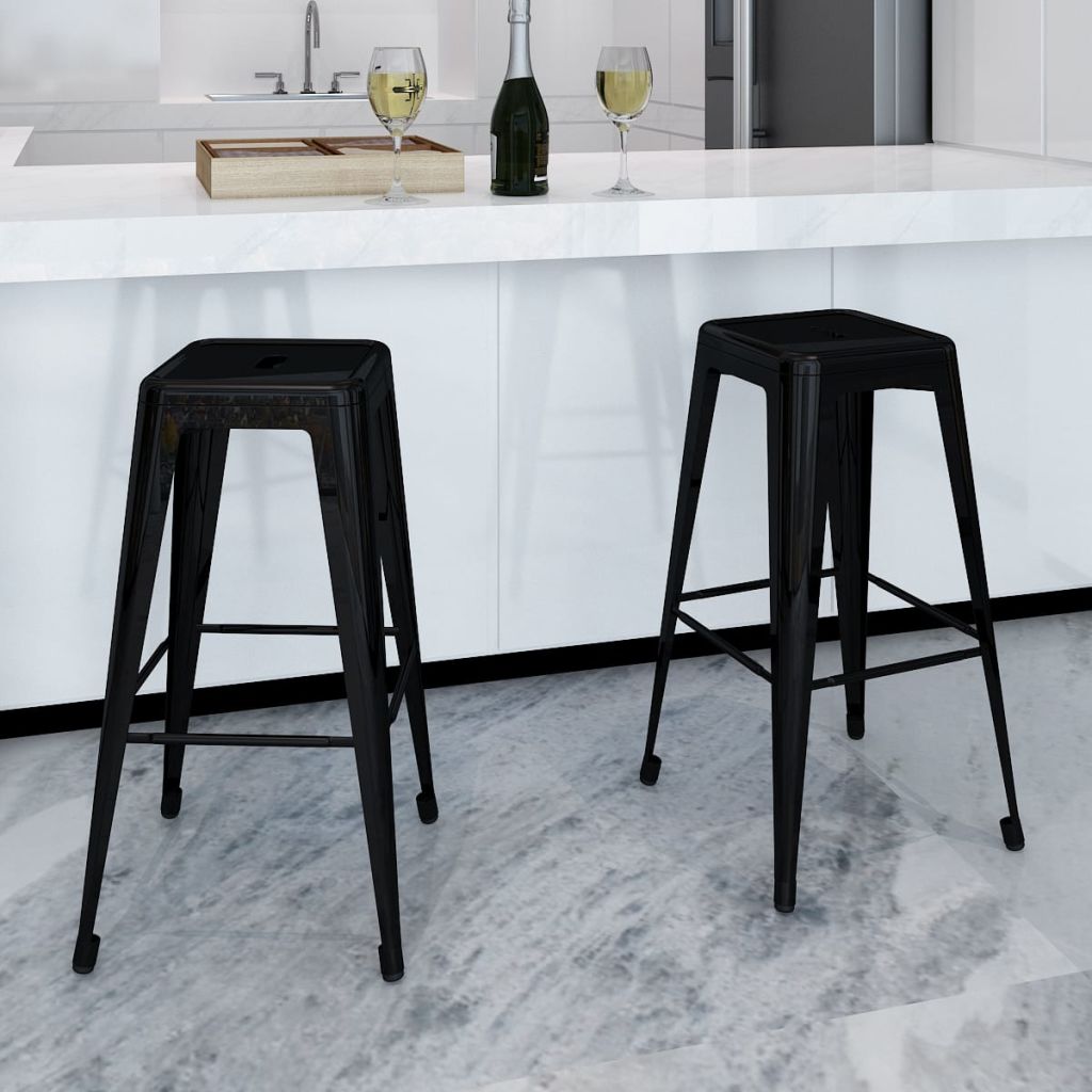 Lot De 2 Tabourets De Bar, En Acier, Vidaxl, Noir, 43 X 43 X 76 Cm