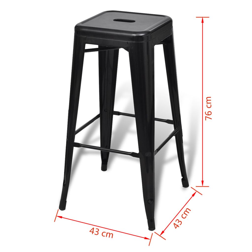 Lot De 2 Tabourets De Bar, En Acier, Vidaxl, Noir, 43 X 43 X 76 Cm