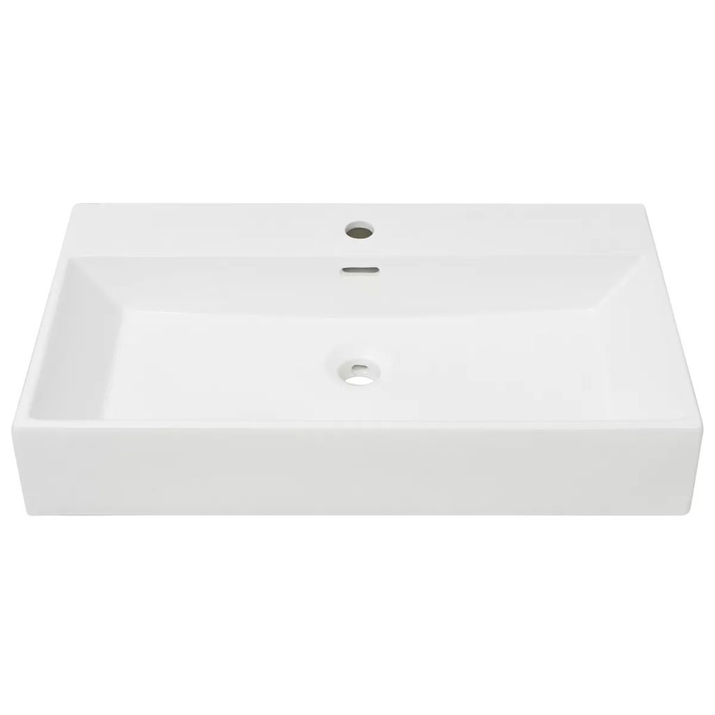 Vasque En Ceramique Blanche Vidaxl - 76x425x145 Cm - Rectangulaire - A Poser