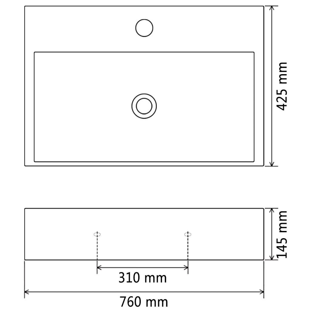 Vasque En Ceramique Blanche Vidaxl - 76x425x145 Cm - Rectangulaire - A Poser