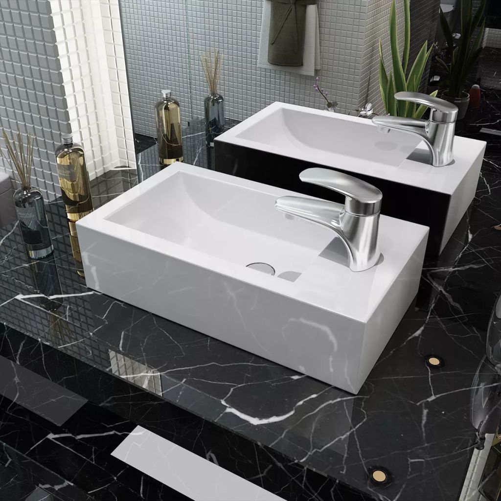 Lavabo En Ceramique Vidaxl Rectangulaire Blanc Design Moderne Et Elegant