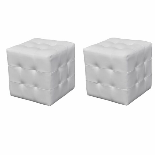 Pouf Cube Capitonne Blanc Vidaxl Lot De 2 Simili Style Scandinave Moderne 30x30x30cm