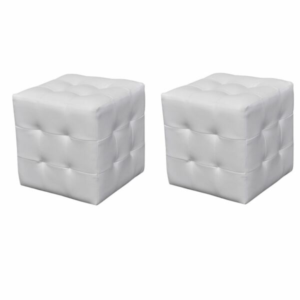 vidaXL Pouf cube capitonne blanc lot de 2