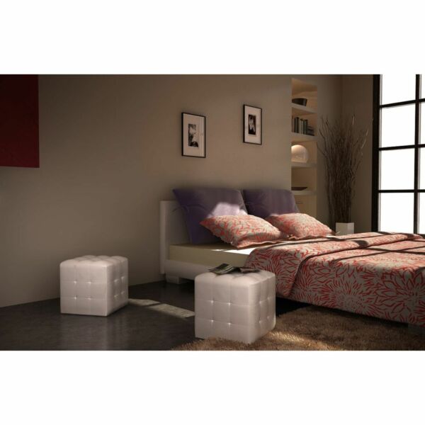 Pouf Cube Capitonne Blanc Vidaxl Lot De 2 Simili Style Scandinave Moderne 30x30x30cm
