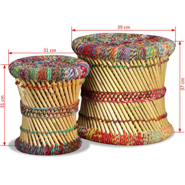 Vidaxl Tabourets Avec Details Chindi Lot De 2 Multicolore Bambou