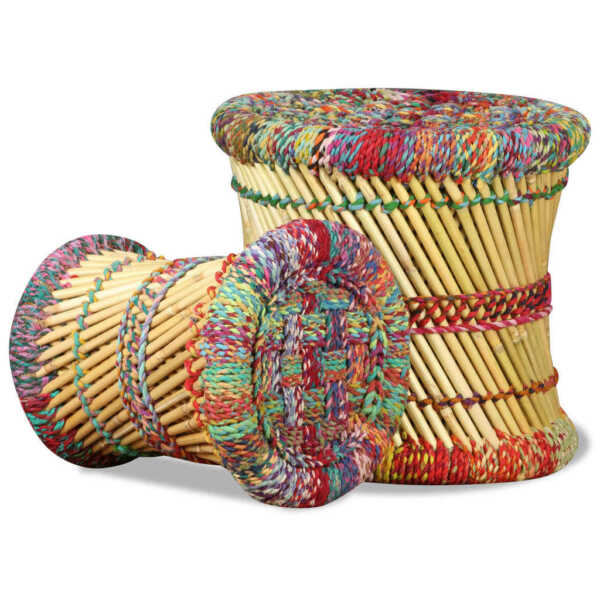 Tabourets - Vidaxl - Multicolore - Bois Massif - Pliant - Style Ethnique