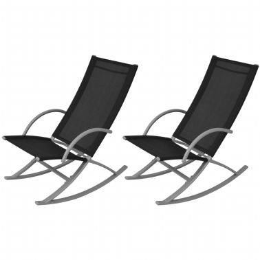 Vidaxl Chaises A Bascule De Jardin 2 Pcs Acier Et Textilene Noir