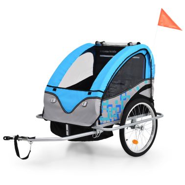 Vidaxl Remorque A Velo Et Poussette Pour Enfants 2 En 1 Bleu Et Gris