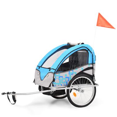 Vidaxl Remorque A Velo Et Poussette Pour Enfants 2 En 1 Bleu Et Gris