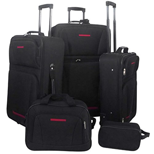 Vidaxl Lot De 5 Bagages Rigides En Tissu Enduit Pvc Noir Inclut Valises A Roulettes Sml Sac De Deplacement Et Trousse 90154