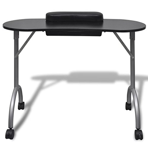 vidaXL Table de manucure pliante noire avec roulettes