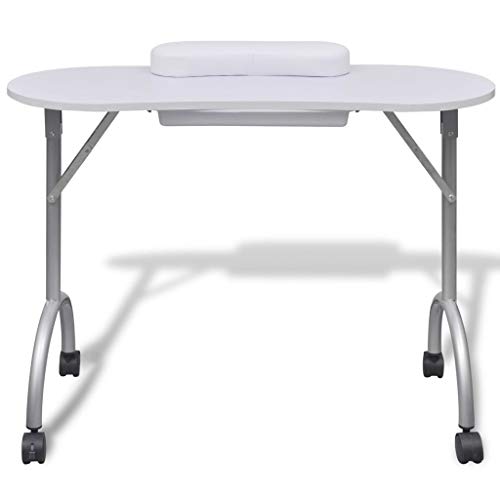 vidaXL Table de manucure pliante blanche avec roulettes