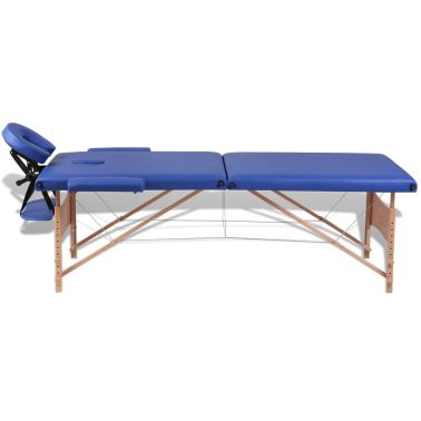 Vidaxl Table Pliable De Massage Bleu 2 Zones Avec Cadre En Bois