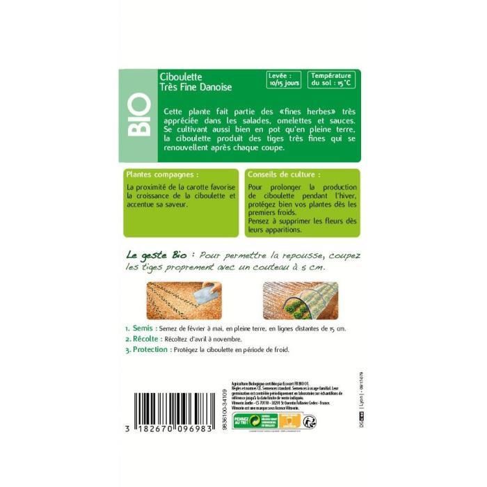 VILMORIN Sachet graines bio Ciboulette tres fine Danoise
