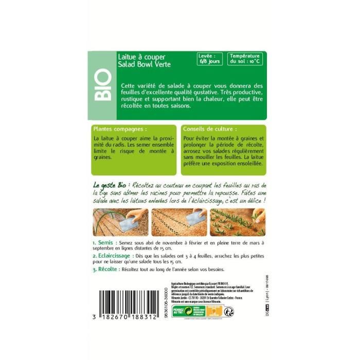 VILMORIN Sachet graines bio Laitue a couper SALAD BOWL Verte