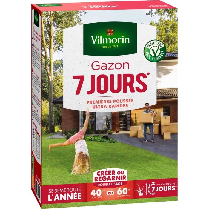 Semences De Gazon Vilmorin 7 Jours Boite De 1kg Premieres Pousses Ultra Rapides