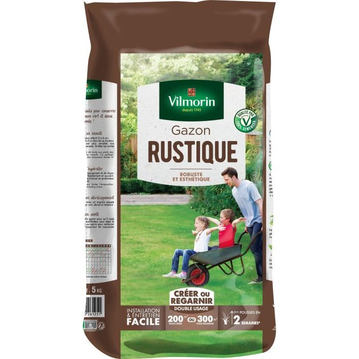 Semences De Gazon Vilmorin Rustique Sac De 5kg Perenne Dense Robuste Et Esthetique