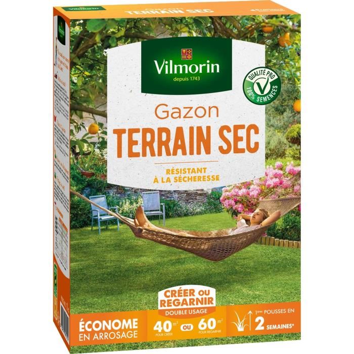 Semences De Gazon Vilmorin - Terrain Sec Boite De 1 Kg - Resistant A La Secheresse