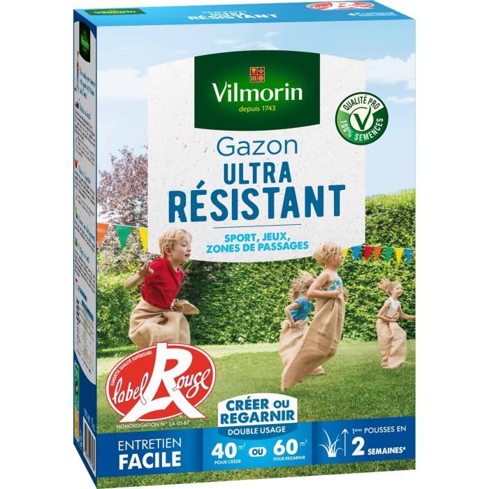 Semences De Gazon Vilmorin - Ultra Resistant Boite De 1kg- Label Rouge - Resistant Aux Pietinements