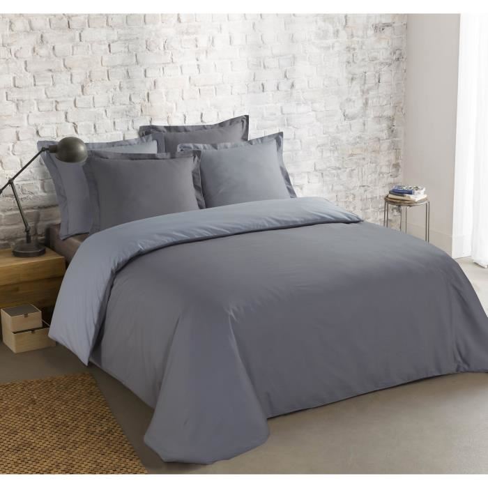Housse de couette et deux taies 200 cm Bi Color Gris et Perle