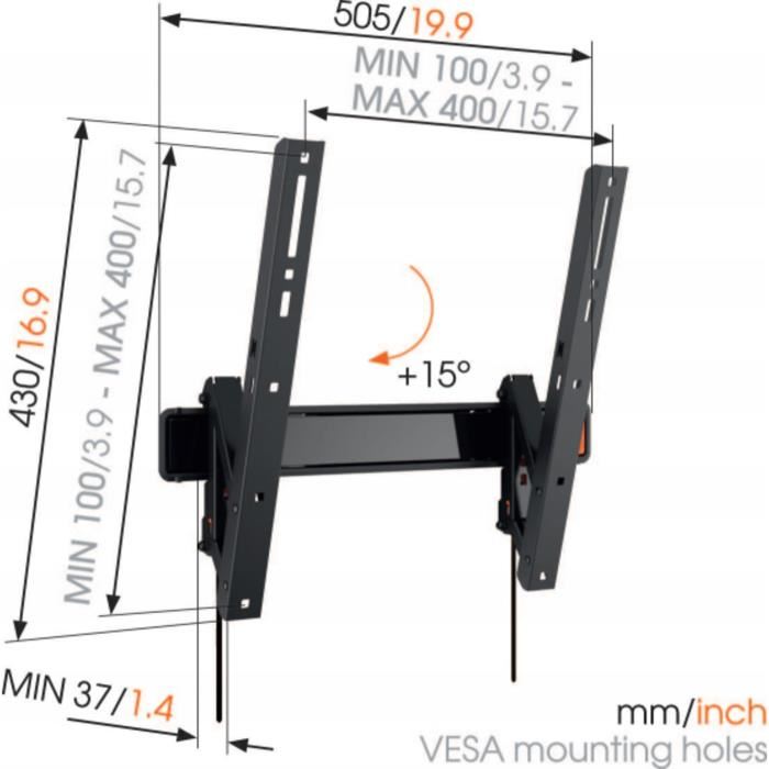 Vogels Wall 3215 Support Tv Inclinable 15a° 32 55 30 Kg Max 37 Cm Du Mur