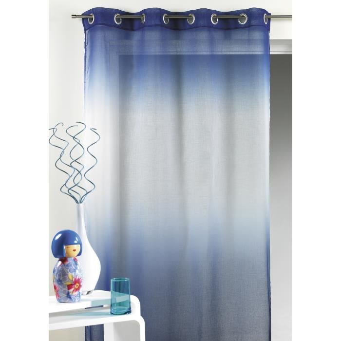 Voilage Etamine imprime - Bleu - H 140 x L 240 cm