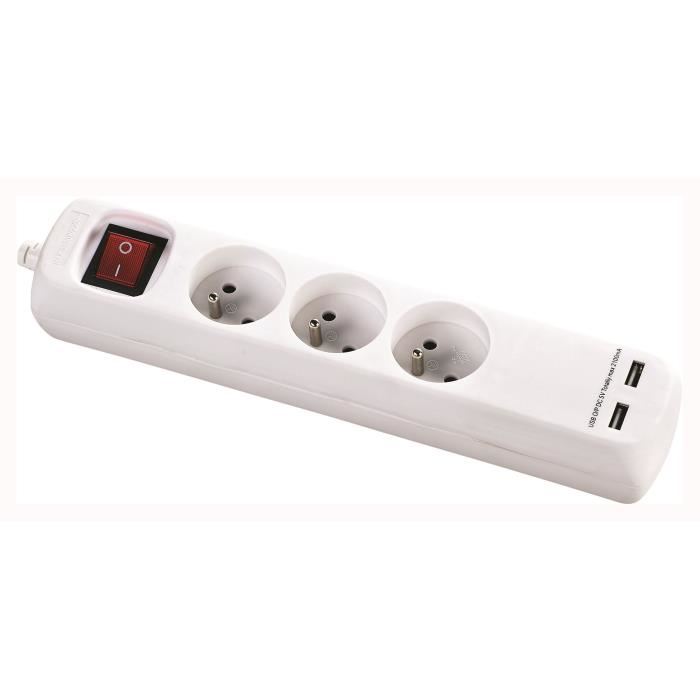 Voltman Bloc Multiprise 3 Prises Et 2 Ports Usb