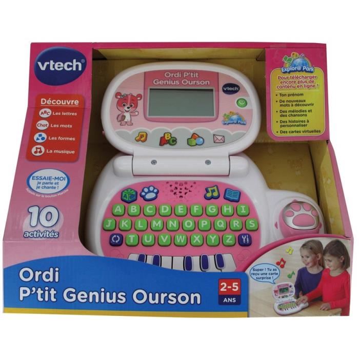 Vtech - Ordi P'tit Genius Ourson Rose - Ordinateur Éducatif Enfant - De 2 A 5 Ans
