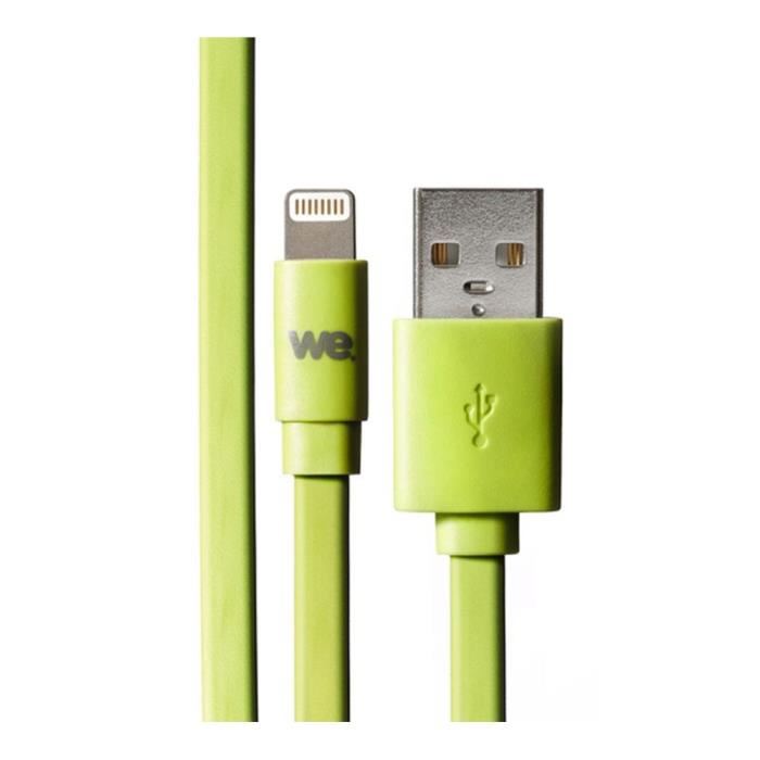 Cable Apple Usblightning Plat Compatible Avec Iphone Evite De Faire Des Noeuds 1m Vert En Silicone