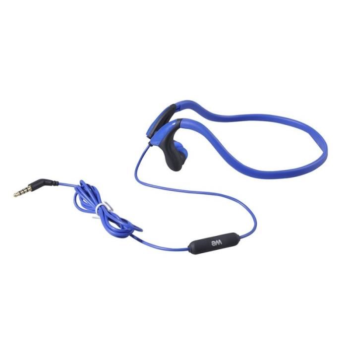 WE Ecouteurs sport filaire Arceau tour de cou Microphone integre Bleu