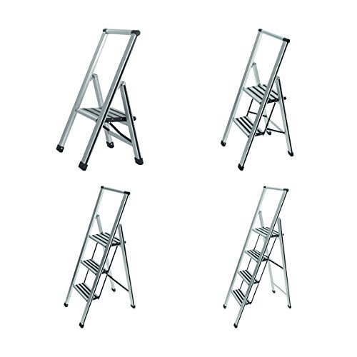 Escabeau - Wenko - 4 Marches - Aluminium - Capacite 150 Kg - Leger Et Transportable