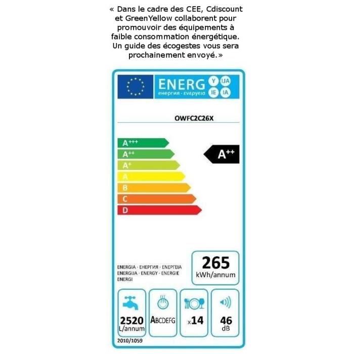 Lave Vaisselle Pose Libre Whirlpool Owfc3c26x 14 Couverts Induction L60cm 46db Inoxsilver