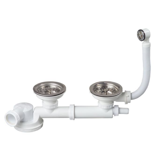 Ensemble Vidage 90mm Complet Evier 2 Bacs - Wirquin - Bonde A Panier Avec Trop-plein Rond - Nf