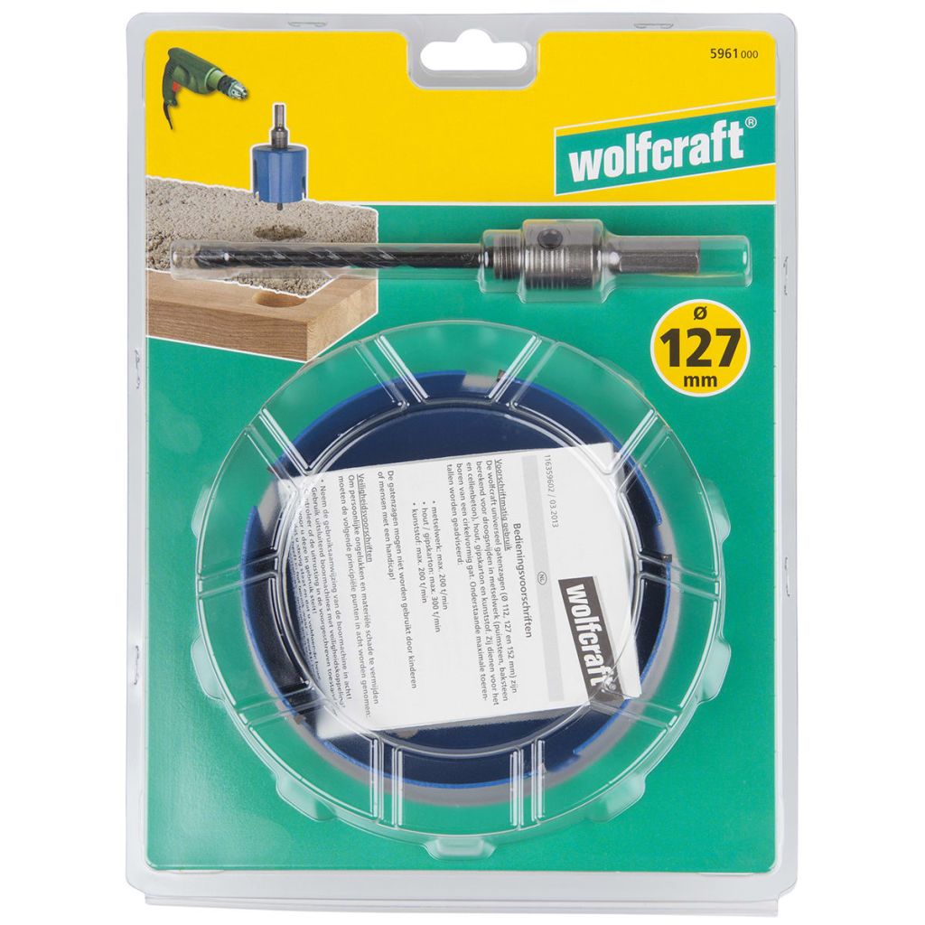 Scie Cloche Multi-materiaux Ø 127 Avec Axe Et Foret Profondeur De Coupe 60 Mm - Wolfcraft 5961000